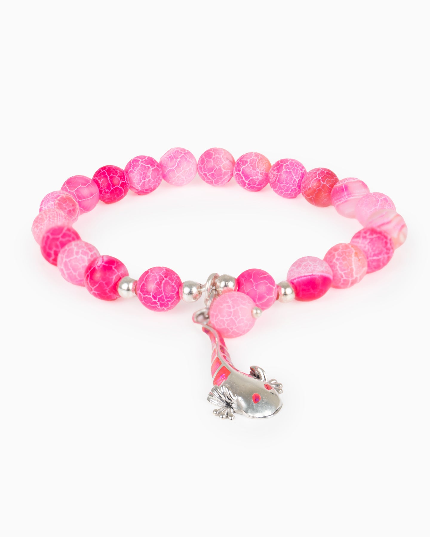 Pulsera con dije de ajolote en tonos rosas
