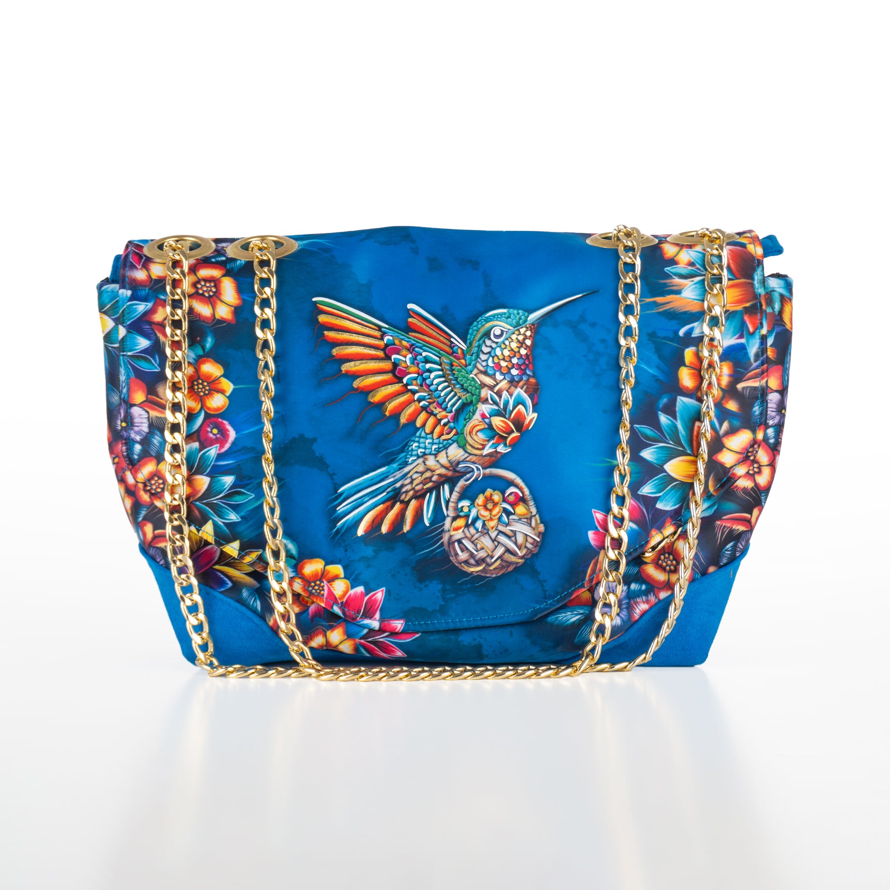 Bolsa Cross con correa metálica para mujer color azul- Colección IZAHUATL