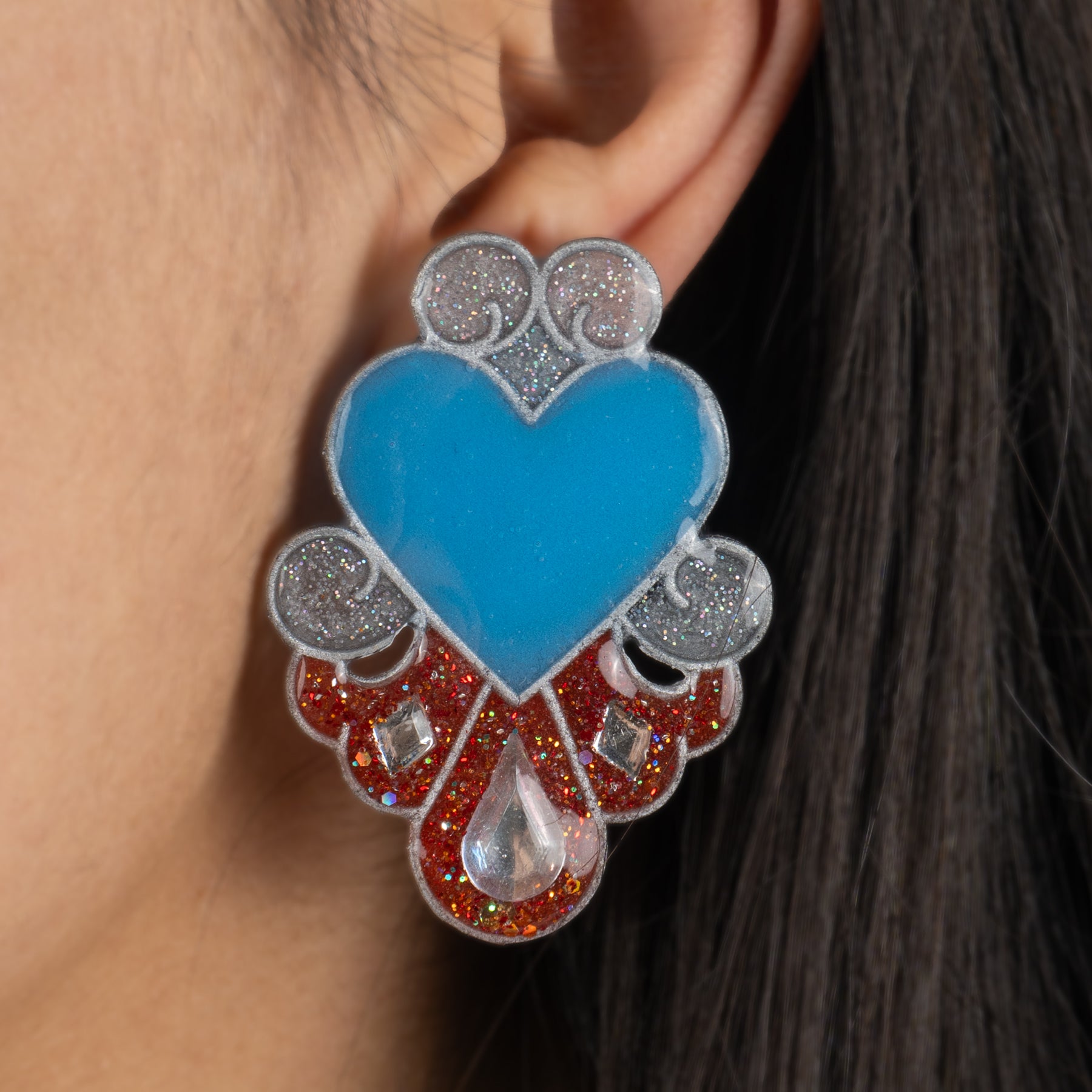 Aretes de resina - CORAZÓN HOJAS