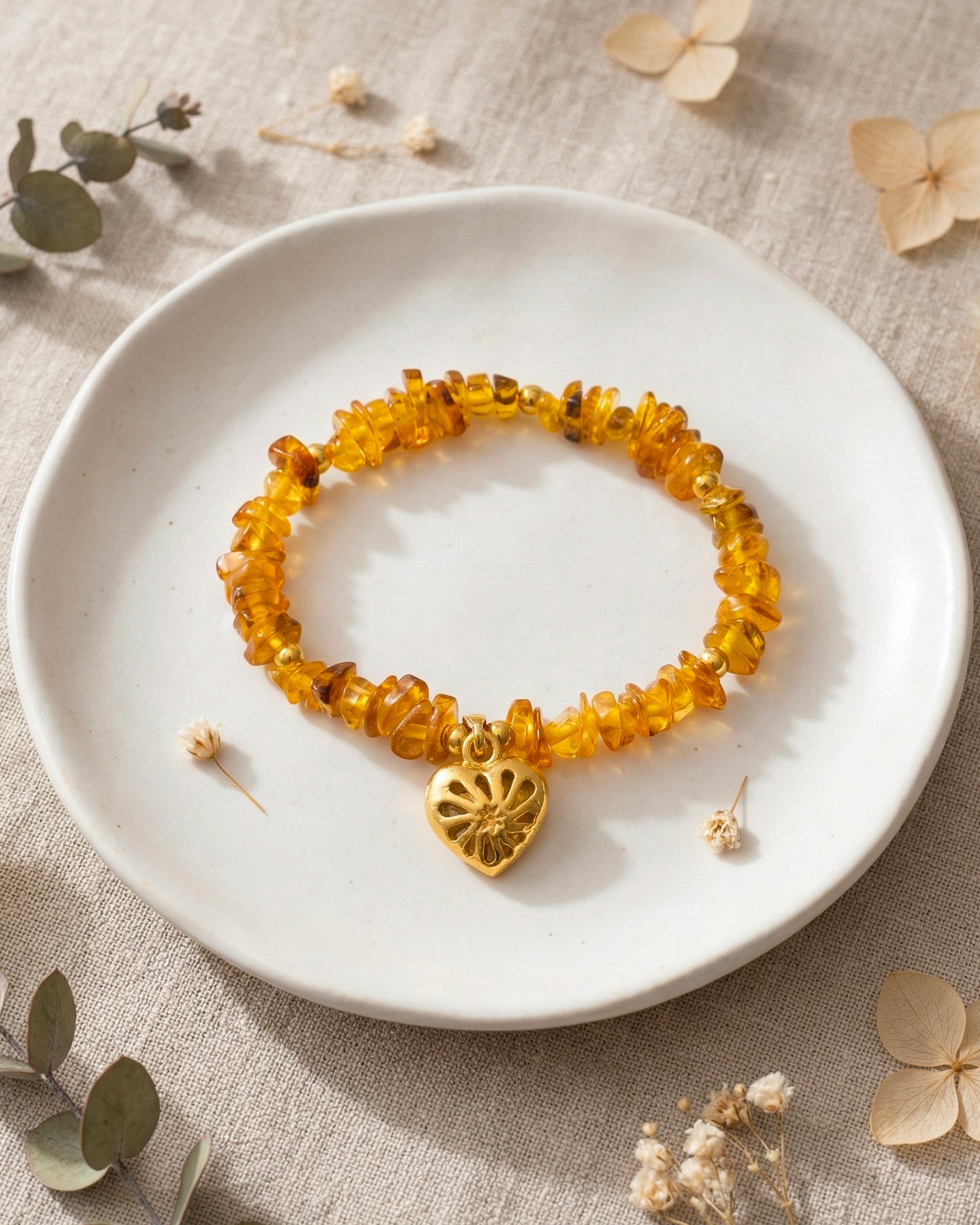 Pulsera Corazón Abultado Ambar