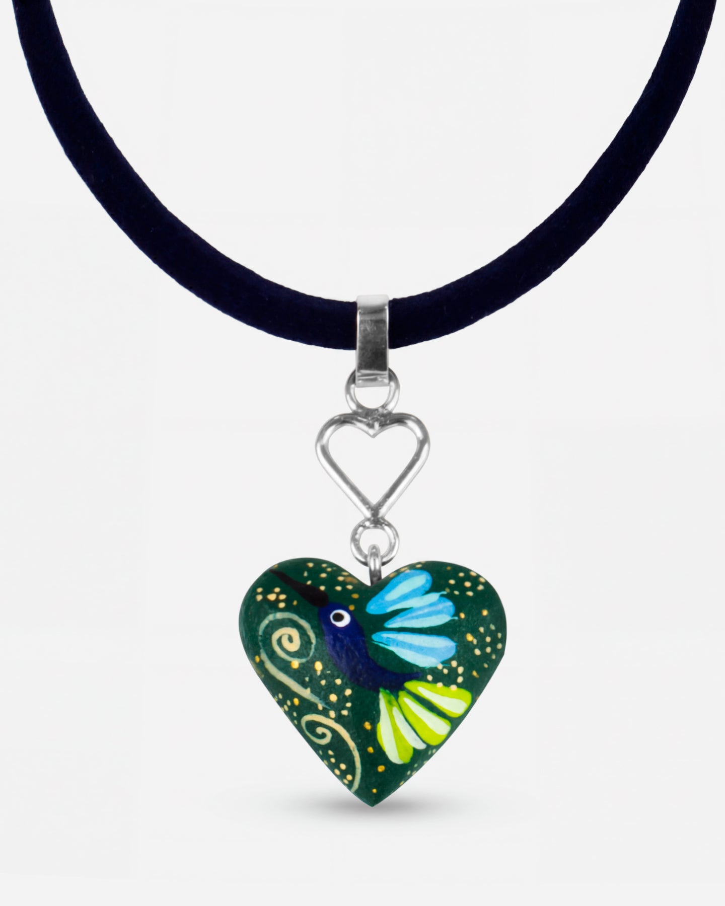 Dije Corazón Madera y Plata Correa Gamuza Negra