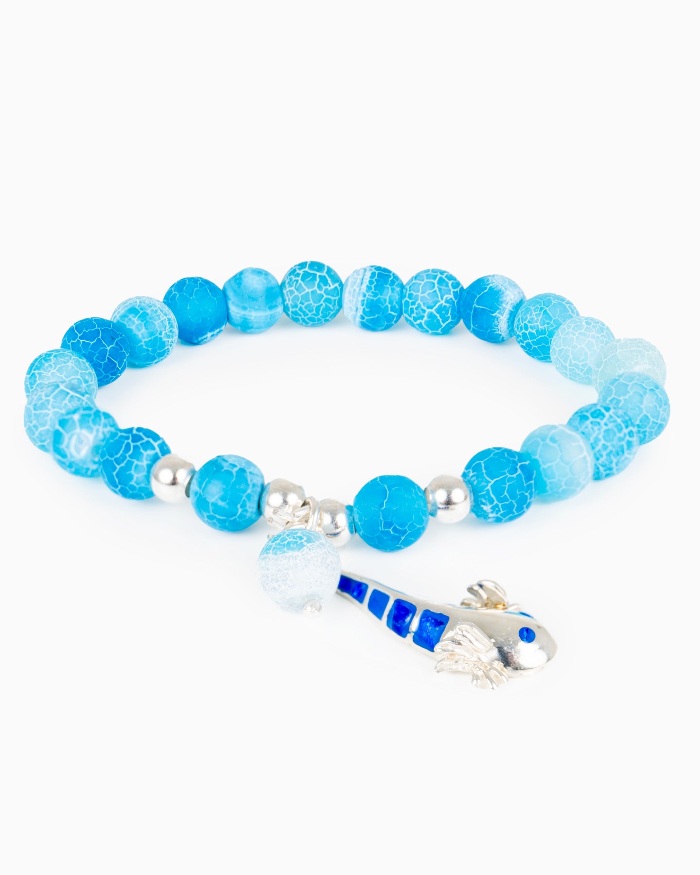 Pulsera con dije de ajolote en tonos azules