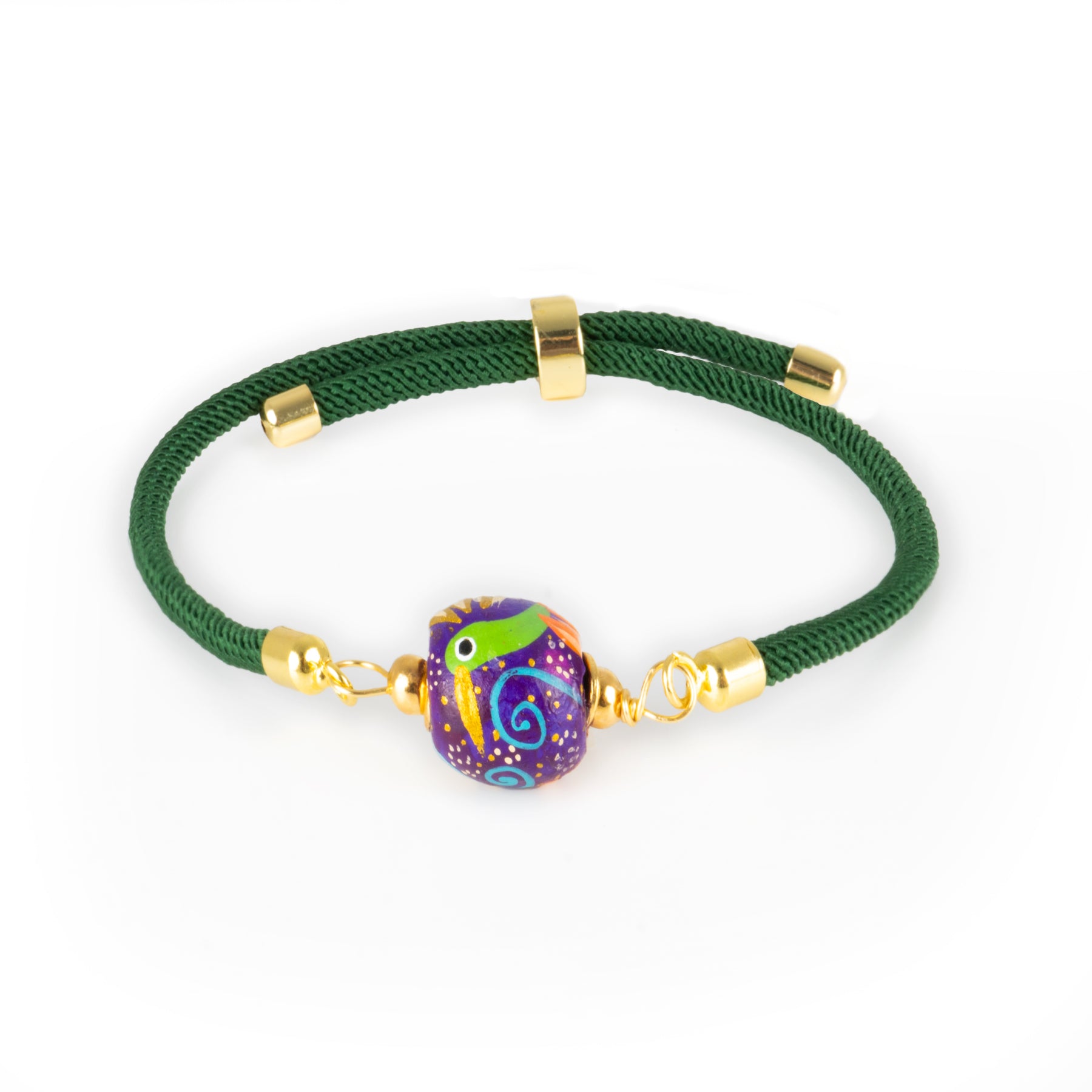 Pulsera Colibrí Madera Ajustable Verde