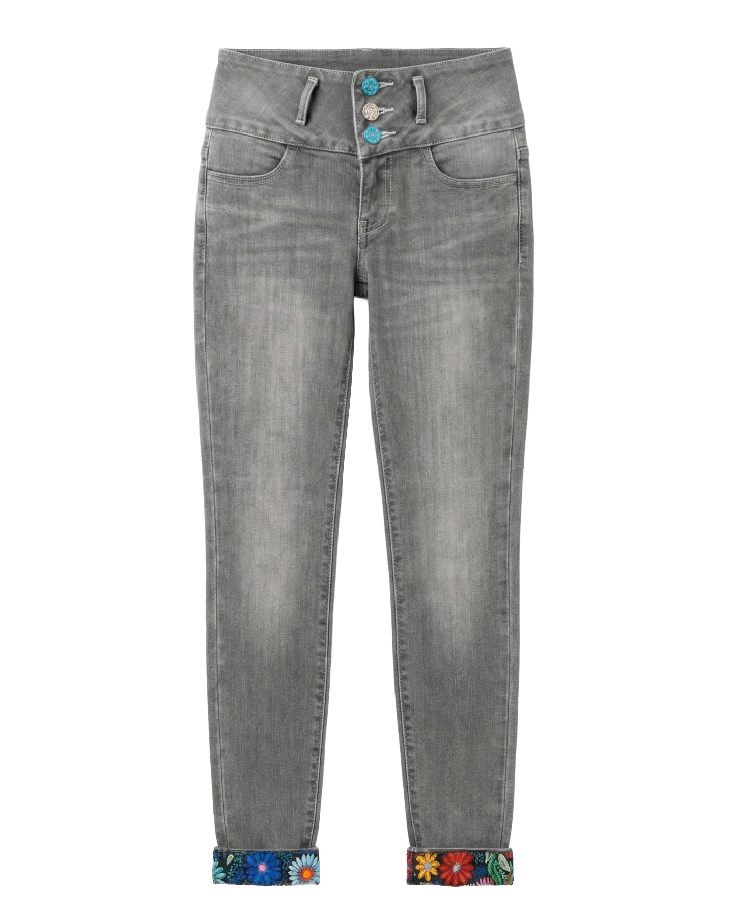 Jeans Push-Up “QQ3” con detalles bordados Gris